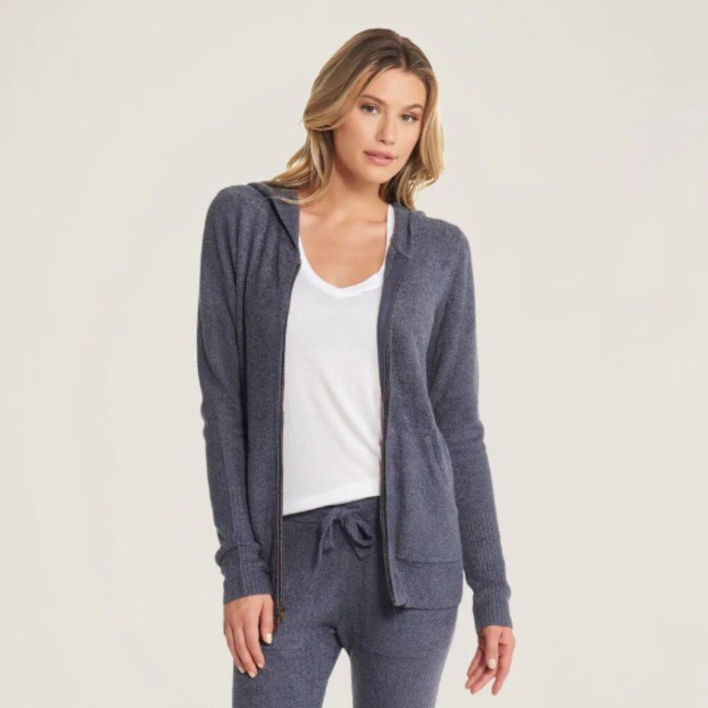 Barefoot Dreams Knit Zip Up CozyChic Lite Hoodie in Pacific Blue Size XS